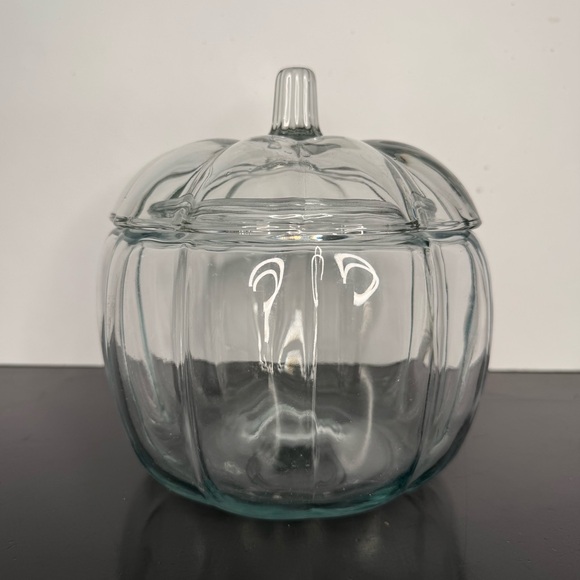 Other - Medium Clear Glass Covered Pumpkin Jar Halloween And Fall Tabletop Kitchen Decor